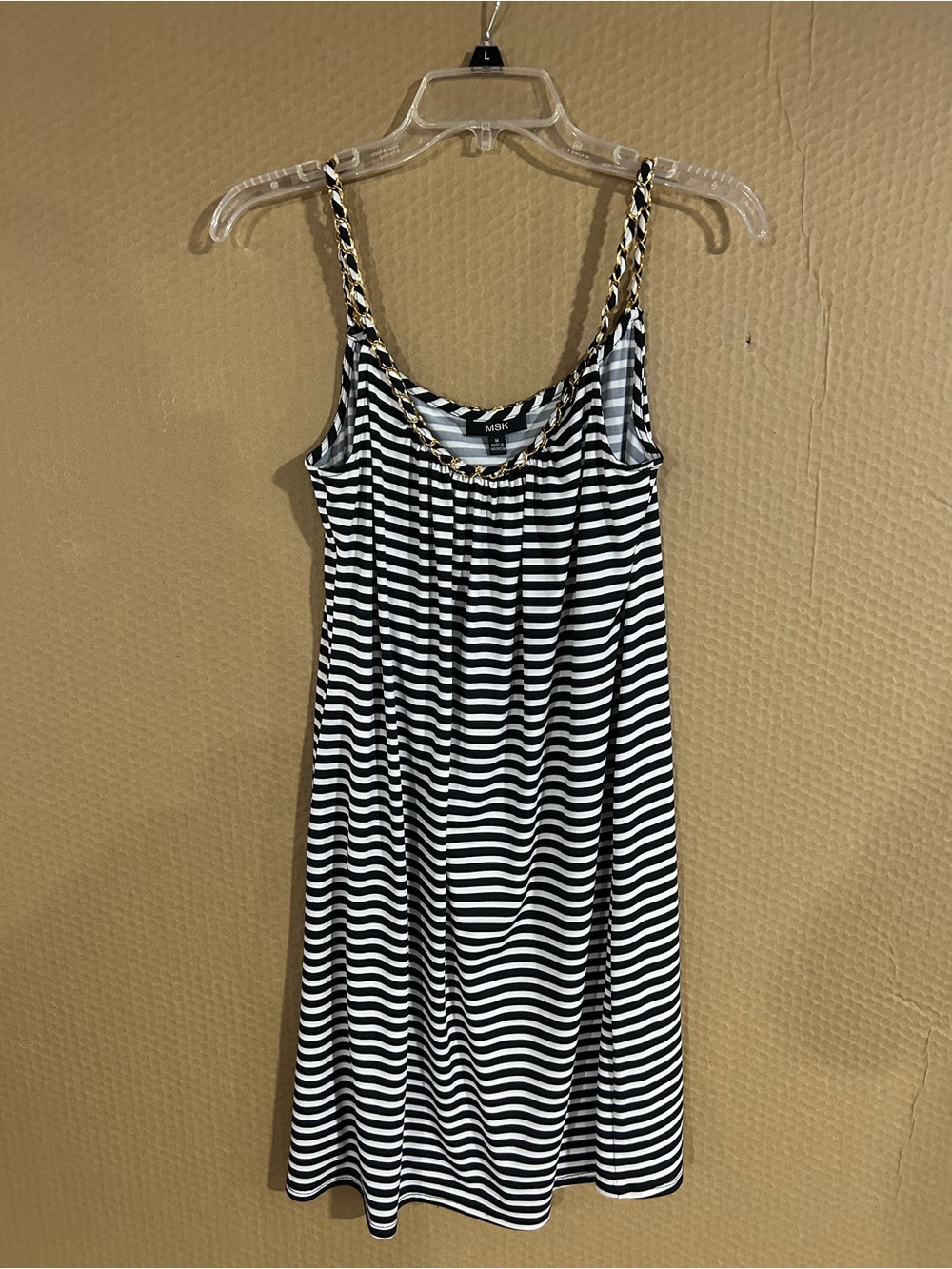 MSK Black & White Striped Tank Dress with Gold Chain Trim